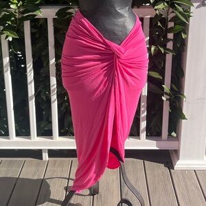 Hot Miami Styles; Vibrant/Hot Pink Ruched Slip On Skirt; Little/No Wear; Large
